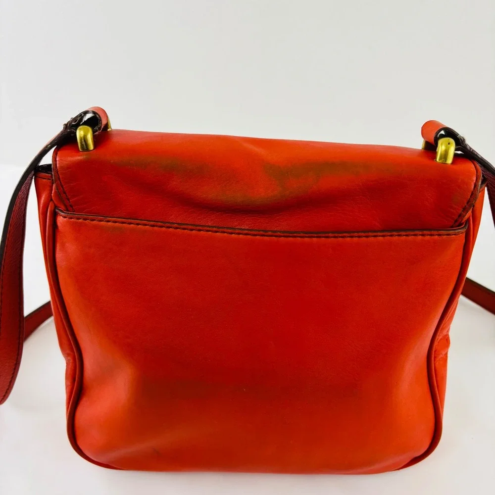 Fossil Women's Memoir Small Flap Crossbody Bright Orange Leather Bag